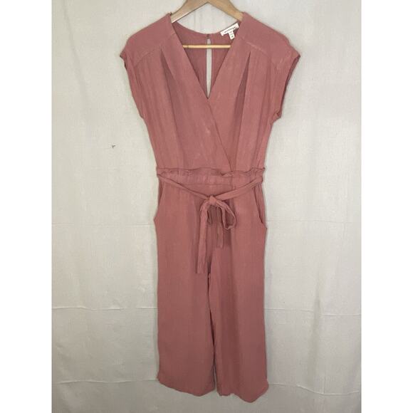 Monteau Linen Rayon Jumpsuit Women Medium Orange Cropped Minimalist Boho Beachy - Picture 1 of 8